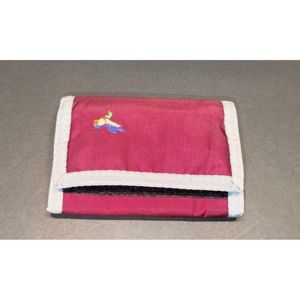 Vintage Swank Burgundy Nylon Trifold Wallet Embroidered Mallard Duck